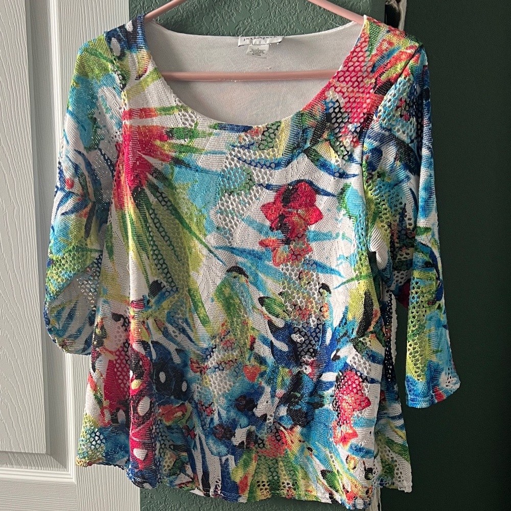 Peck & Peck Scoop Neck Multicolor Floral Knit Top
